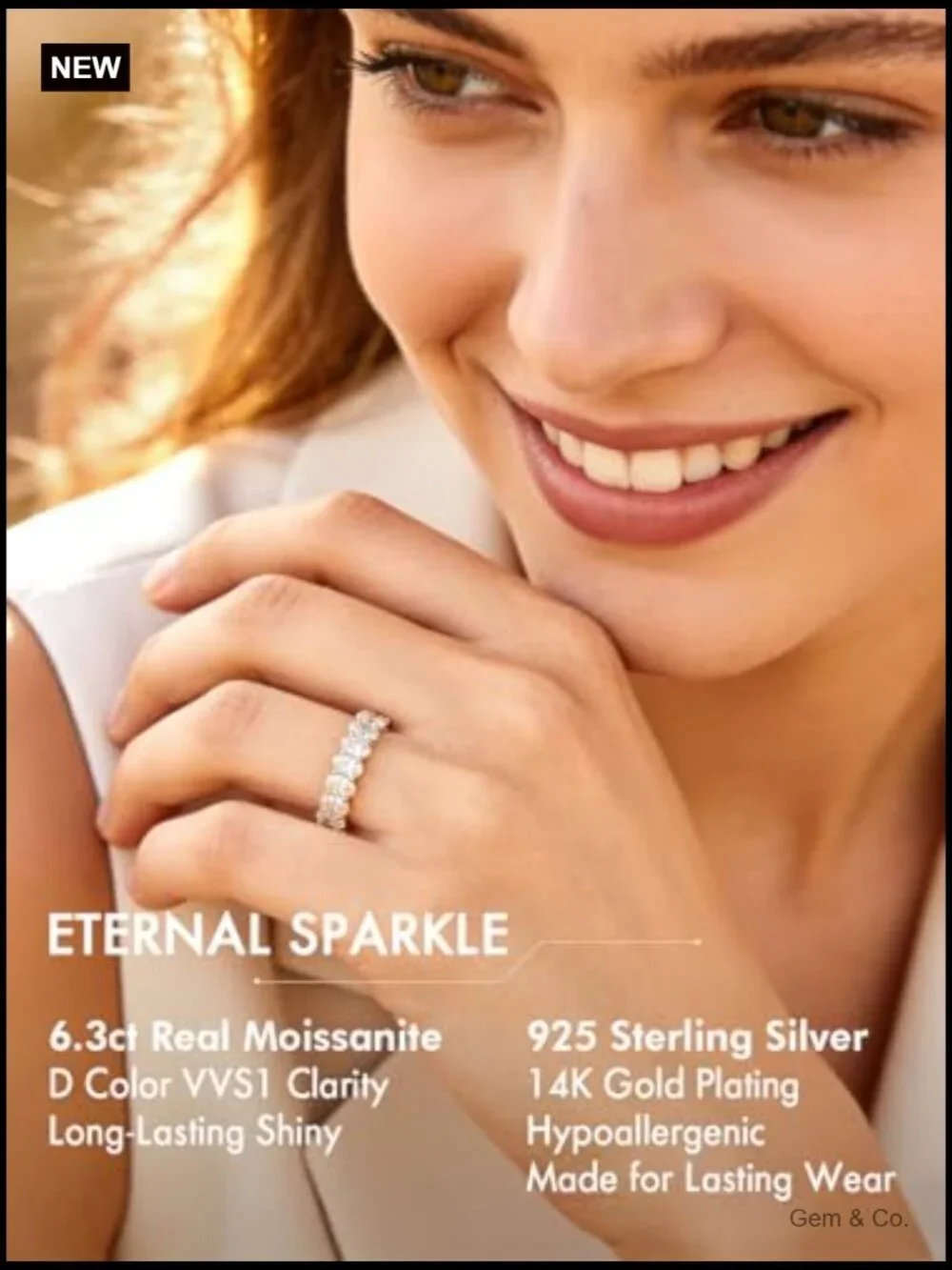 Moissanite Eternity Band 6.3ctw Shared Prong Stacking Ring 925 Silver